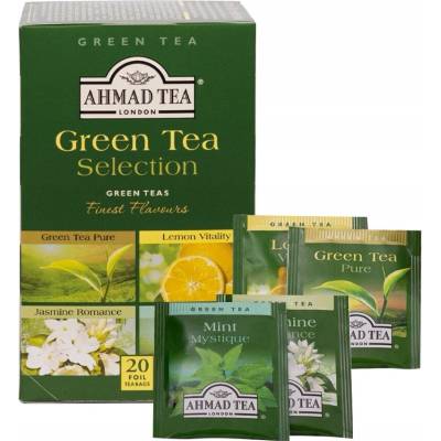 Ahmad Tea zelený čaj v nálevových vreckách Green Tea Selection 20 x 2 g