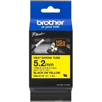 Brother HSe-611E Pro Tape, 5.2 mm x 1.5 mm, черен печат / жълт фон, оригинална лента (HSE611E)
