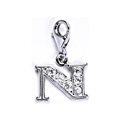 Čištín Stříbrný přívěšek na karabinku se zirkony písmenko N, P 1106