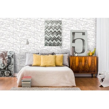 DIMEX ART s. r. o Луксозна флизелинова тапета бели ретро геометрични фигури