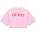 GUESS Къса розова тениска за момиче с червен бродиран надпис Guess