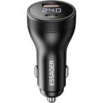 ESSAGER 100W азарядно за кола с дисплей, USB-A, Type-C - черен/сив