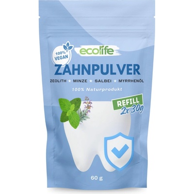 Ecolife Zubný prášok Mäta Šalvia Zeolit Myrhový olej 60 g