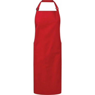 Premier Workwear Vysokogramážová fairtrade zástěra z organické bavlny 2 boční kapsy červená Pantone 201C PW120
