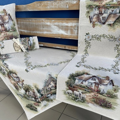 Tegatex Velikonoční gobelínový ubrus ovečky u domečku 40x100 cm