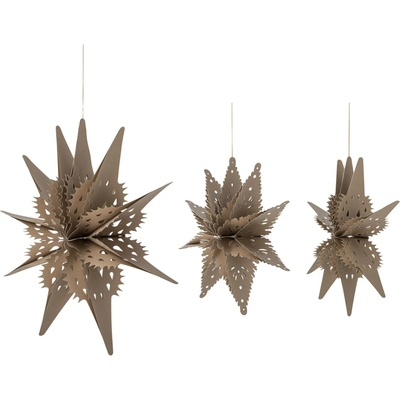 Bloomingville Vánoční dekorace Ilo Stars Brown – set 3 ks, hnědá barva, textil