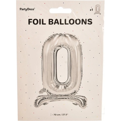 PartyDeco Samostojací fóliový balón 0 strieborný 70 cm