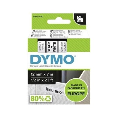 Dymo originál páska do tlačiarne štítkov, Dymo, 45013, S0720530, černý tlač/biely podklad, 7m, 12mm, D1