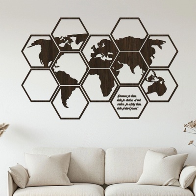 dřevo života Dřevěná mapa světa Hexagon Zvolte barvu dekoru: Wenge, Rozměry (cm): 93x60