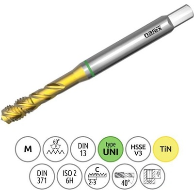 Narex Ždánice 041535124100000 - Závitník strojní M 10 x 1,5mm typ 3044 kód 2210 TiN, lícování ISO2 (6H) DIN 371