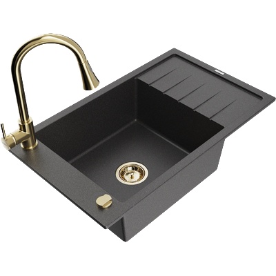 Mexen Elias гранитна мивка с 1 отделение и отцедник и кухненски смесител Elia, черно с пръски - 6511-76-670101-50 (6511-76-670101-50)