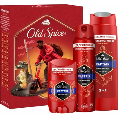 Old Spice Captain sprchový gél pre mužov 250 ml + Old Spice Captain tuhý dezodorant pre mužov 50 ml + Old Spice Captain deospray 150 ml
