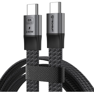 Techsuit Кабел за данни Techsuit Premium Data Cable ElysiumSync Pro (CX1) - Type-C към Type-C, PD240W, USB4.0 Gen 4, 40Gbps, 8K@60Hz, 1m - Сив