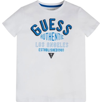 GUESS Памучна тениска за момче с къс ръкав в бяло с надпис Guess