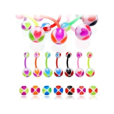 Šperky eshop piercing do pupíku UV dvoubarevná srdíčka I19.29 modrá červená