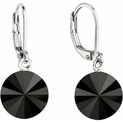 Swarovski Elements Rivoli vlepený krystal 12mm Ocelové náušnice visací bimbací černé kulaté 31106.3 Jet (černá)