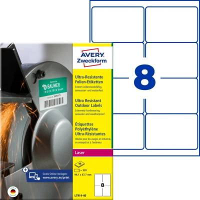 Avery Zweckform Etikety pro laser 40 listů A4 bílé 99,1 x 67,7 mm ultra odolné vůči počasí L7914-40