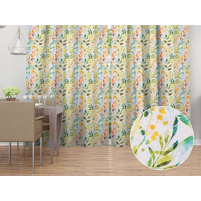Biante Dekorační závěs PML-066 Zelené pnoucí lístky na bílém 145x140 cm