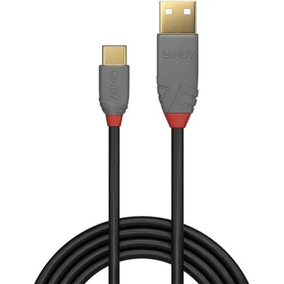 Lindy Кабел Lindy Anthra Line, от USB Type-A 2.0 (м) към USB Type-C 2.0 (м), 3.0 м, черен (LNY-36888)