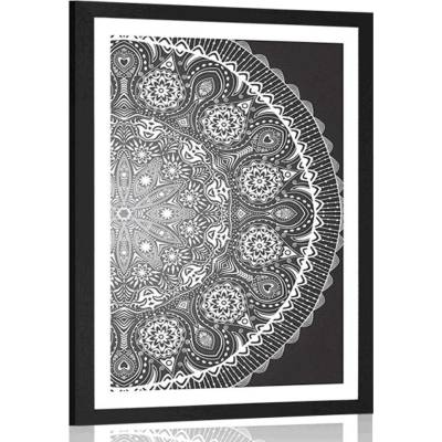 Plakát s paspartou okrasná Mandala s krajkou v černobílém provedení - 40x60 black
