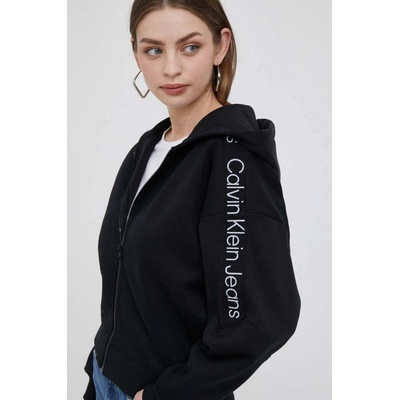 Calvin Klein Jeans dámska s kapucňou s potlačou čierna