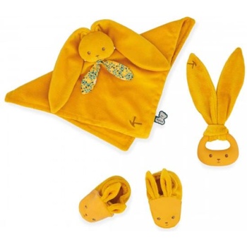Kaloo Lapinoo Подаръчен комплект за бебе с дрънкалка, гризалка и буйки охра