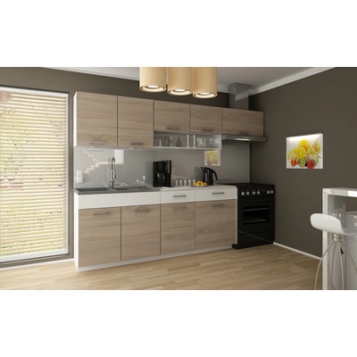FRONTI FAFOR Kuchynská linka TATIANA 240/180 Sonoma + biely mat