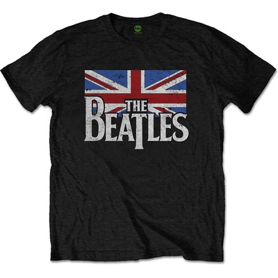 The Beatles tričko Drop T Logo & Vintage Flag čierne