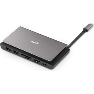 Moshi Symbus Mini 7-in-1 Portable USB-C Hub - мултифункционален хъб за свързване на допълнителна периферия за устройства с USB-C (тъмносив)