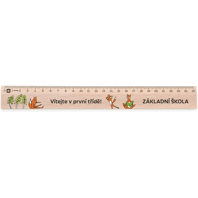 Metrie Didakt-M07 Dřevěné pravítko s potiskem Vítejte v první třídě 25 cm