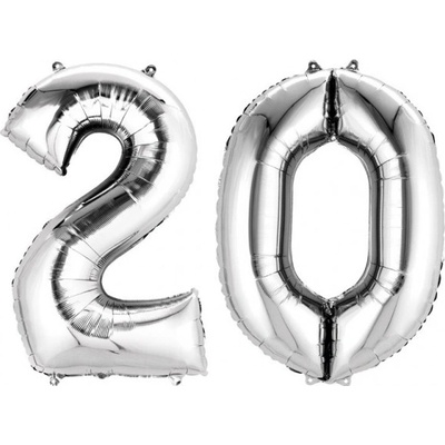 Amscan Balónek narozeniny číslo 20 stříbrné 86 cm