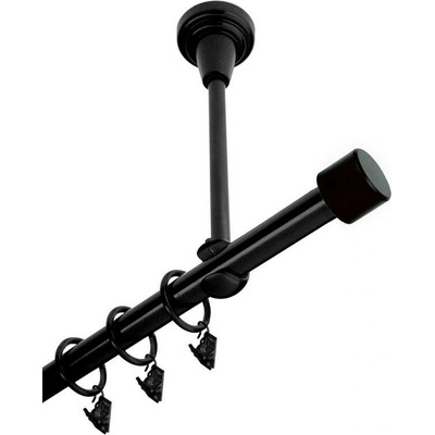 OK-GarnýžeCZ Garnýž kovová jednořadá 16mm Pullo černá 160 cm do stropu / kroužky s žabkou