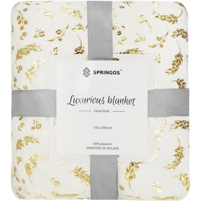 Springos Plyšová deka FLORAL bílá 150x200