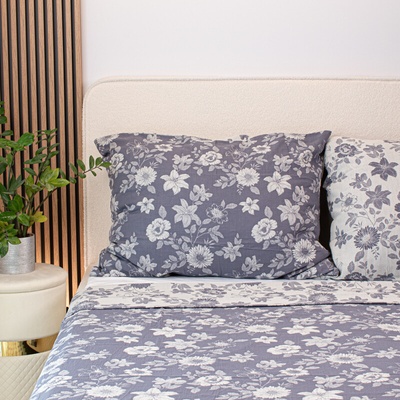 Takoy Mušelínový povlak na polštář 70x90 cm květy šedomodré-HT-00764 | 70x90 cm povlak na polštář