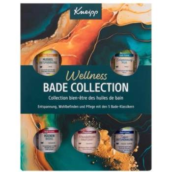 Kneipp Bath Oil Wellness подаръчен комплект: масло за вана Muscle Active (Muskel Entspannung) 20 ml + масло за вана Pure Relaxation (Pur Entspannung) 20 ml + масло за вана Back Comfort (Rücken Wohl) 20 ml + масло за вана Almond Blossom (Mandelblüten Hautz