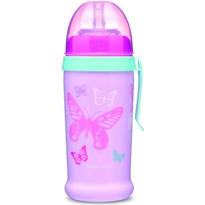 Canpol Babies Active Cup Non Spill Sport Cup Butterfly Pink športová fľaša so slamkou 350 ml
