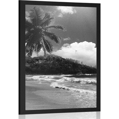 Plakát pláž na ostrově Seychely v černobílém provedení - 40x60 white