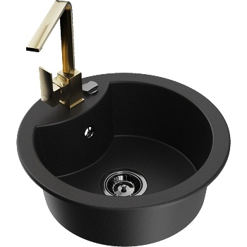 Mexen Diego гранитна кухненска мивка с една камера с кухненски смесител Rita, черен - 6512-77-670300-50-B (6512-77-670300-50-B)