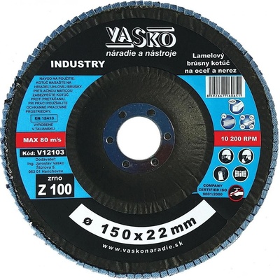 Lamelový brúsny kotúč na kov a NEREZ 150x22,2, zrno 100, INDUSTRY