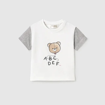 MAYORAL Тениска в бяло с къс ръкав мече за бебе момче Майорал