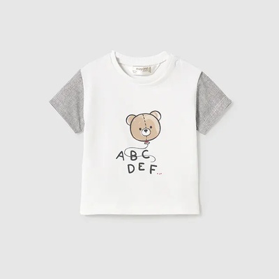 MAYORAL Тениска в бяло с къс ръкав мече за бебе момче Майорал