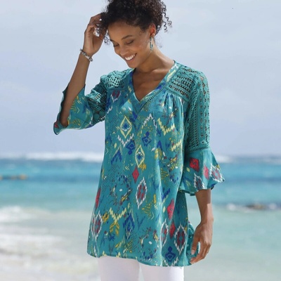 Blancheporte Tunika s macramé a potlačou smaragdová