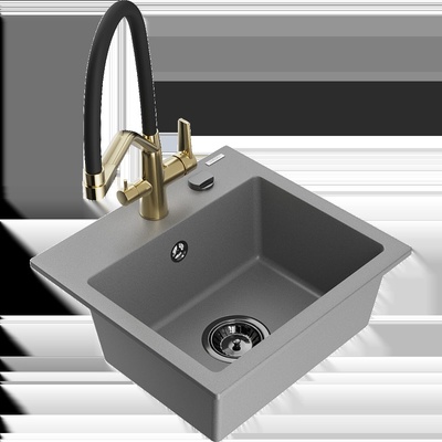 Milo гранитна кухненска мивка с 1 отделение и кухненски смесител Duo, сива - 6505-71-671701-57-B (6505-71-671701-57-B)