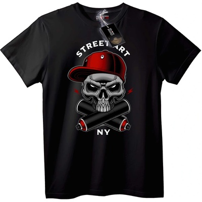 NOONEBRAND Тениска Улично Изкуство Череп NY - S, Black
