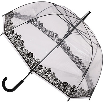 Blooming Brollies Clear Dome Stick with Black Lace Effect deštník dámský holový průhledný