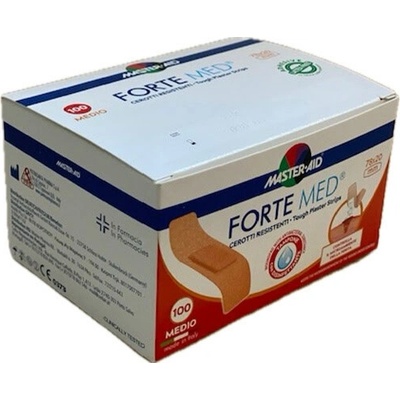 MASTER AID FORTE MED Náplasti pevné vodeodolné s antiseptickým vankúšikom 78 x 20 mm 100 ks