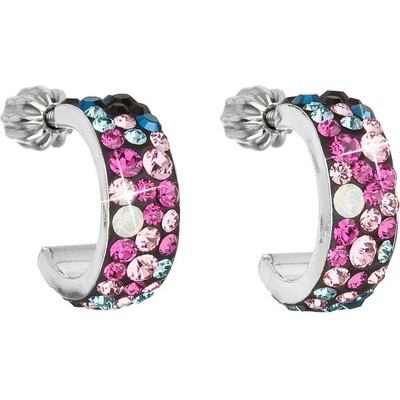 Pavona Stříbrné náušnice kruhy s krystaly Swarovski mix barev půlkruh 31118.4 Galaxy