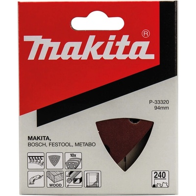 MAKITA P-33320 Brúsny papier K-240 / 94x94x94mm (6 otvorov, na kov, drevo ) (v balení: 10ks) - MAKITA P-33320