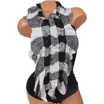 Дамски набран шал в черно и бяло