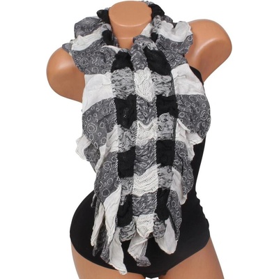 Дамски набран шал в черно и бяло